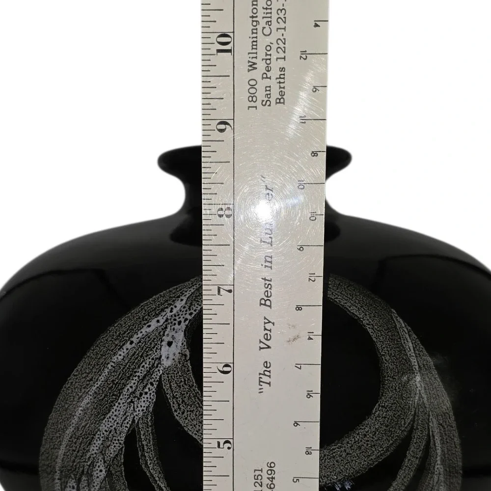 Black Ceramic Vase with Abstract White Design Elegant‎ Home Decor Accent Piece